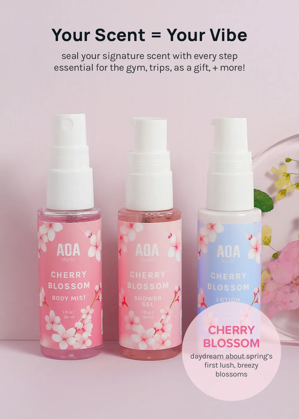 AOA Lotion, Shower Gel & Body Mist - Cherry Blossom