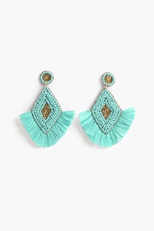 Aqua Green Raffia Earrings