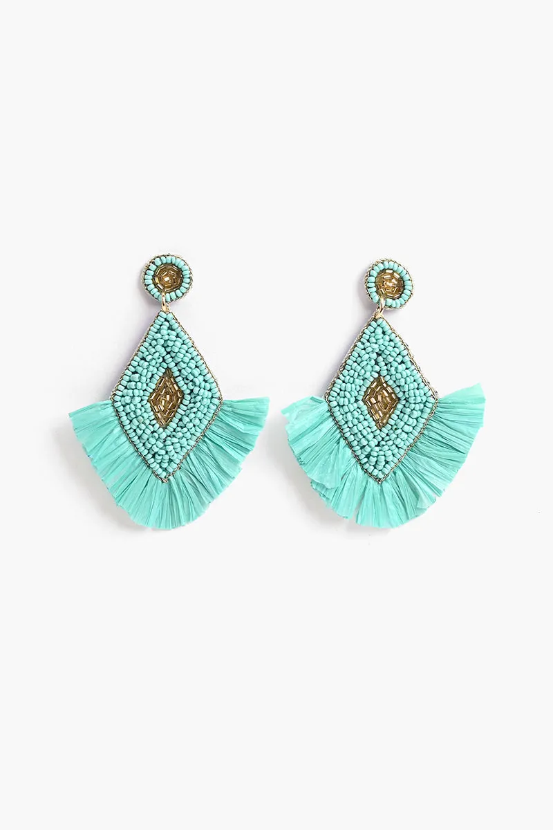 Aqua Green Raffia Earrings