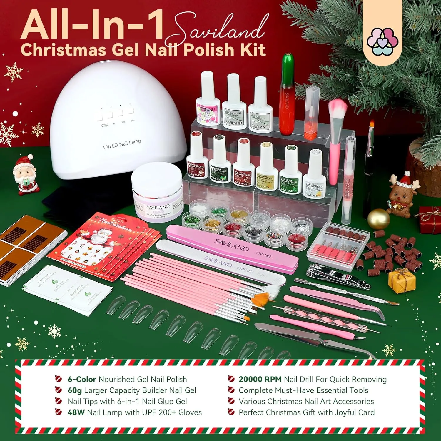 Christmas Gel Nail Polish Kit with Lamp,Gloves & Drill