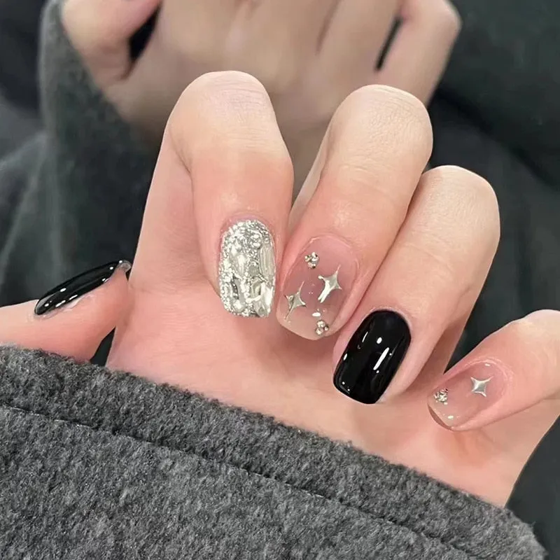 Clear Glittery Press On Nails