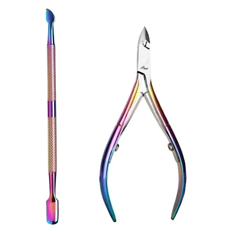 Rainbow Set Nipper and Cuticle Pusher Scraper